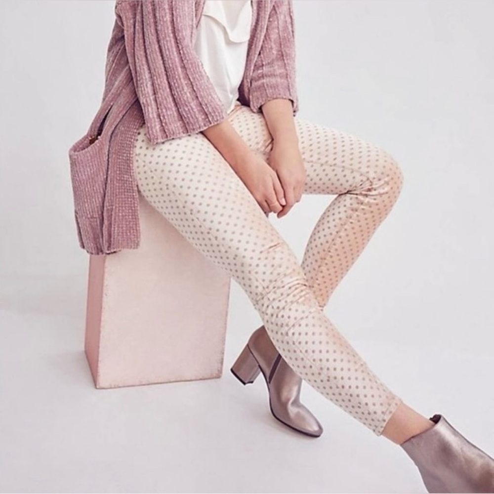 Pilcro High-Rise Skinny‎ Velvet Polka Dot Peach Size 28 Anthropologie